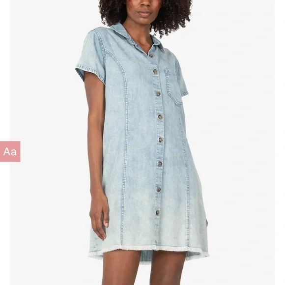 NWT KUT FROM THE KLOTH VITTORIA SHIRT DRESS
(LIGHT WASH) DENIM - Picture 1 of 8